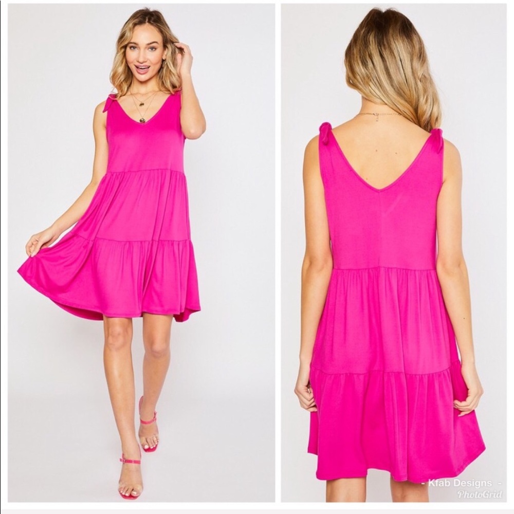 💖LAST 1! V Neck Tiered Ruffled Bow Detail Dress - Picture 6 of 7